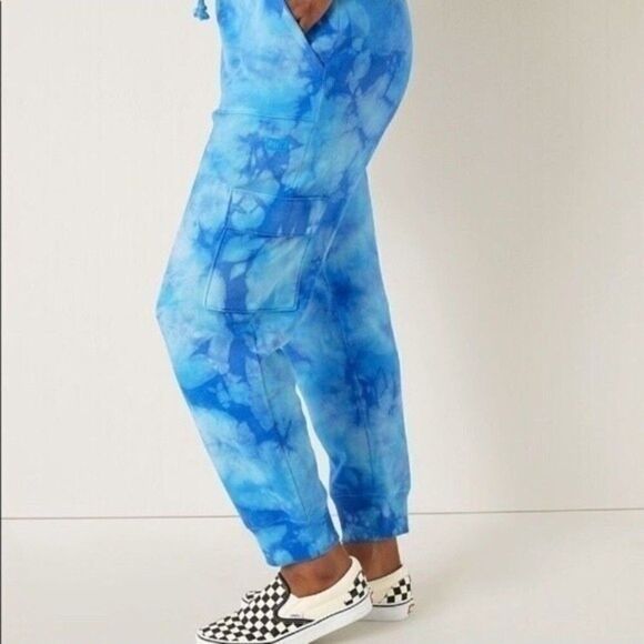 NWT VICTORIA'S SECRET PINK HIGH WAIST BLUE TIE DYE CARGO JOGGER SWEATPANTS‎ - Picture 7 of 9